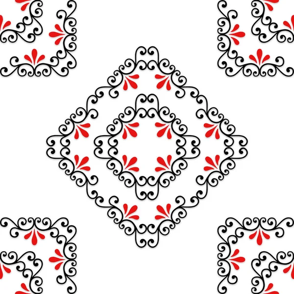 Textura de patrón sin costuras de copos de nieve cuadrados negros y rojos aislados sobre un fondo blanco — Foto de Stock