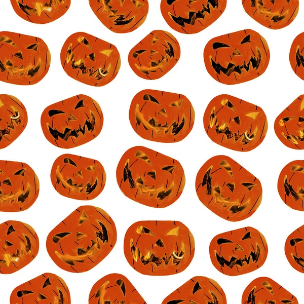 Seamless pattern texture of beautiful bright watercolor orange and yellow pumpkins for holiday halloween isolated on a white background — Stock Photo, Image