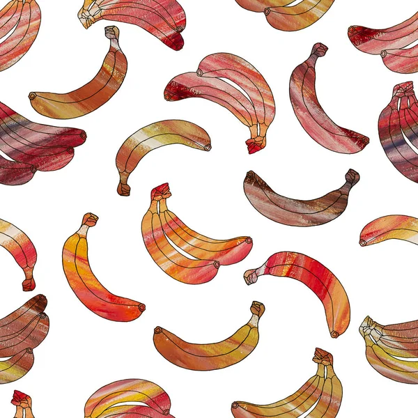 Patrón sin costuras de plátanos hermosos anaranjados aislados sobre un fondo blanco — Foto de Stock