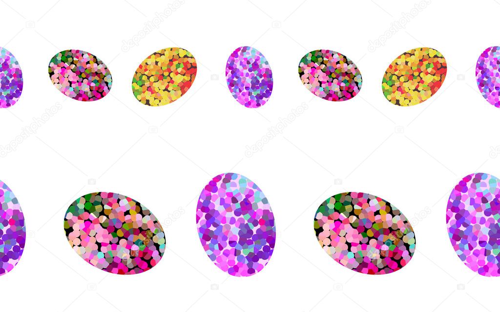 A vector decor seamless pattern set of Mosaic colorful Easter eggs bordure isolated on a white background