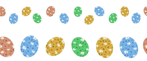 Векторный Декор Бесшовный Узор Набор Красочных Цветами Пасхальные Яйца Бордюр — стоковый вектор