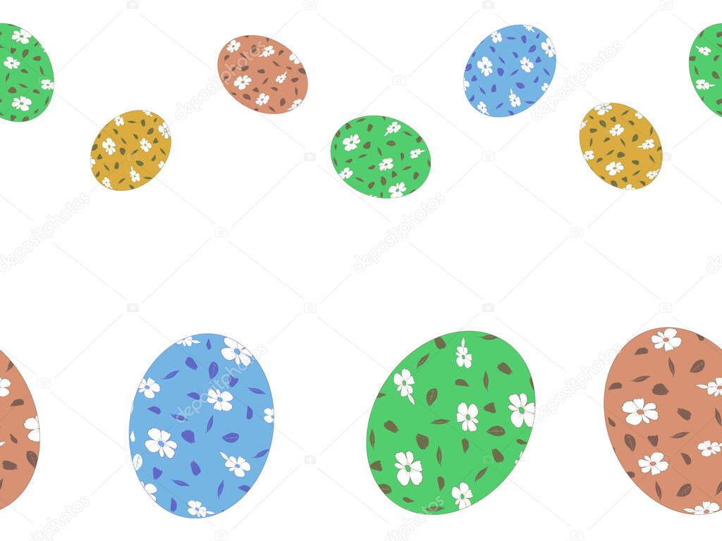 A vector decor seamless pattern set of colorful with flowers Easter eggs bordure isolated on a white background