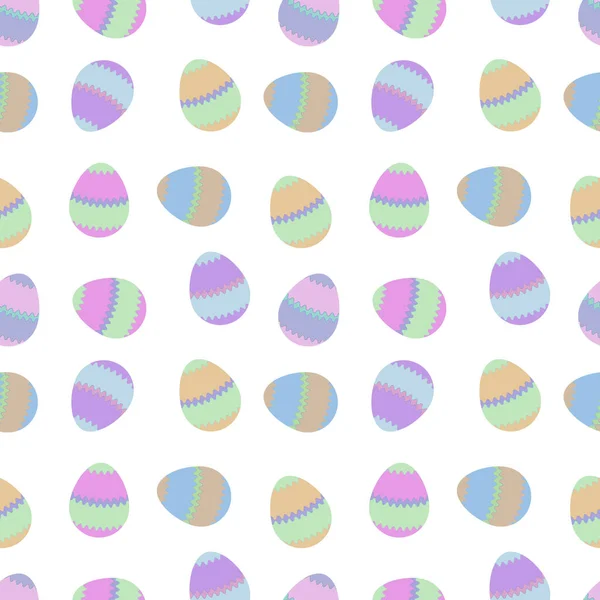 Padrão sem costura vetorial de ovos de Páscoa coloridos com ziguezague abstrato e cor pastel isolado em um fundo branco —  Vetores de Stock