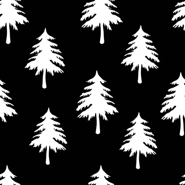 Vektor Bezešvé Vzor Textury Bílé Vyřezávané Vánoční Jedle Černém Pozadí — Stockový vektor