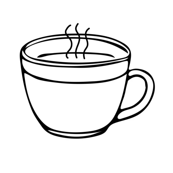 Ένα Μαύρο Χέρι Σχέδιο Διανυσματική Απεικόνιση Ενός Φλιτζανιού Ζεστό Τσάι — Διανυσματικό Αρχείο