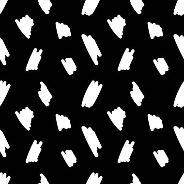 Siyah bir arkaplanda izole edilmiş beyaz el yapımı fırça darbesinden oluşan kusursuz bir vektör desen