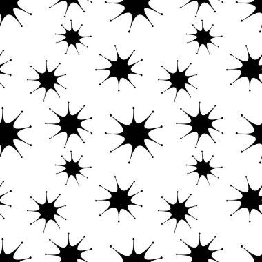 Beyaz arka planda izole edilmiş, siyah elle çizilmiş, kusursuz bir virüs deseni.