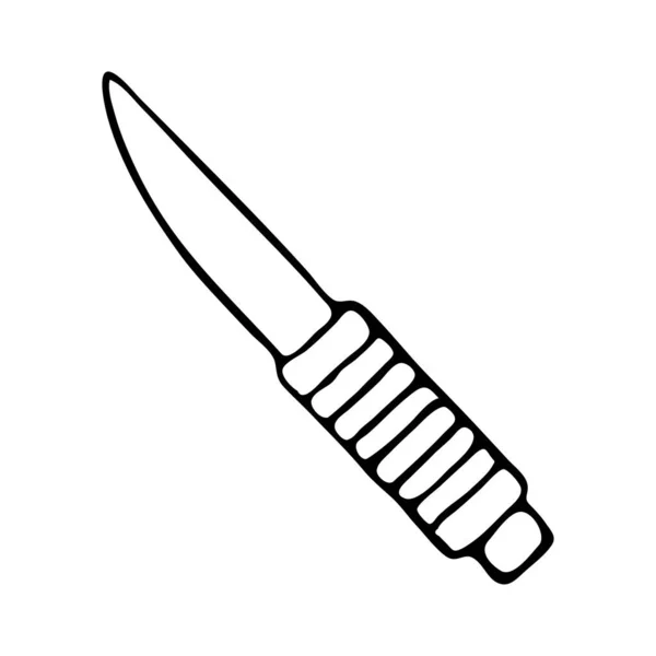 Hand Rita Svart Vektor Illustration Metallisk Kniv Verktyg Isolerad Vit — Stock vektor