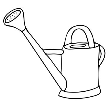 Bir El, beyaz arka planda izole edilmiş bahçecilik için güzel bir metal sulama kutusunun siyah vektör çizimi.