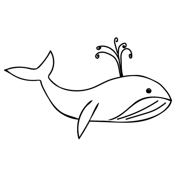 Une Illustration Vectorielle Noire Dessinée Main Une Belle Baleine Heureuse — Image vectorielle