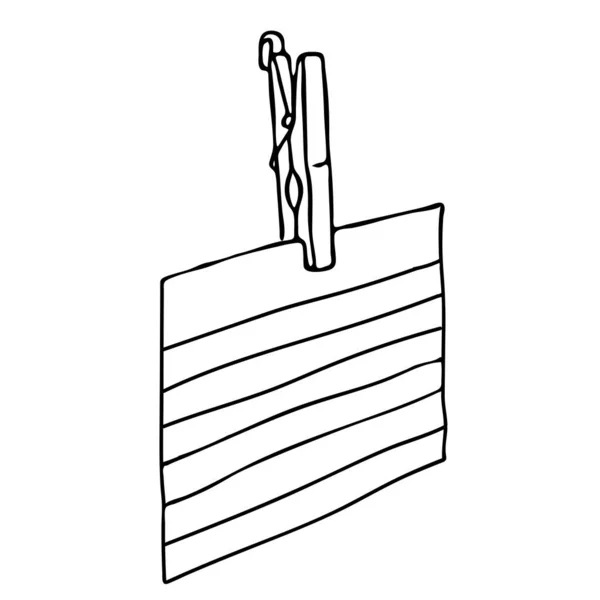 Ručně Kreslit Černý Vektor Ilustrace Dřevěného Retro Kolíku Kusem Papíru — Stockový vektor