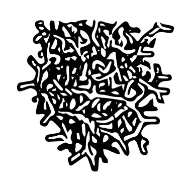 Beyaz arka planda izole edilmiş bir akvaryumda yerdeki bir su bitkisinin siyah el çizimi vektör çizimi çizimi.