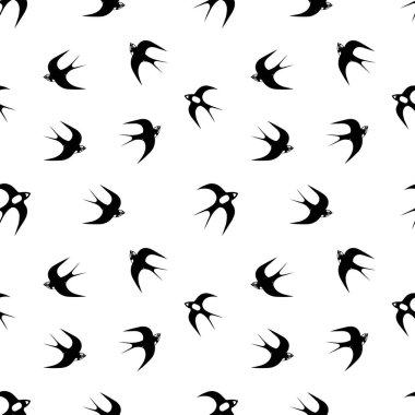 El çizimi siyah vektör düz desenli kırlangıç ya da marletler beyaz arka planda uçuyor.