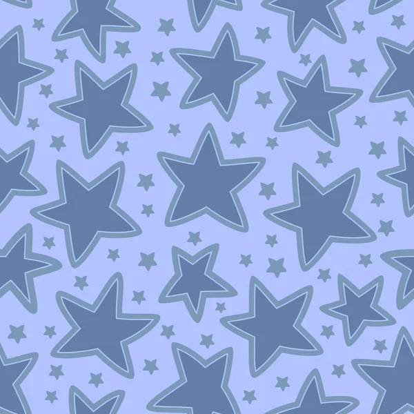 Estrellas Patrón Sin Costuras Azul Fondo Vacaciones Navidad Cielo Nocturno — Vector de stock