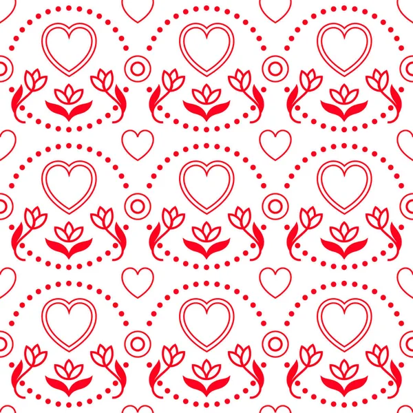 Днем Святого Валентина Бесшовные Узоры Сердцами Цветами Точками Кругами Любовь — стоковый вектор