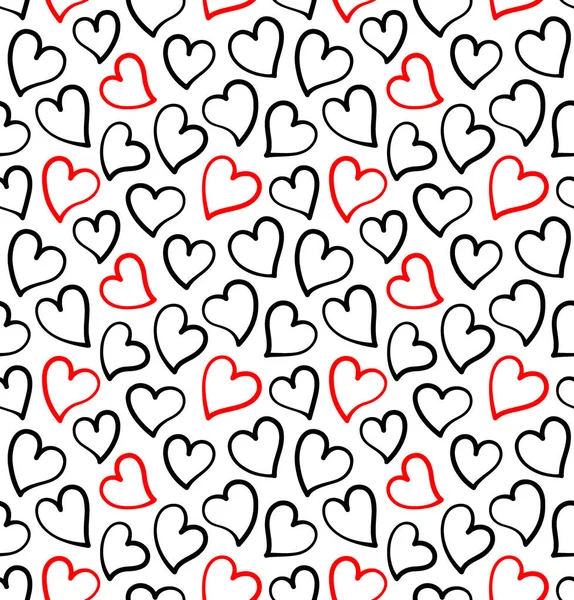 Black Red Hearts White Background Seamless Pattern Saint Valentine Day — 스톡 벡터