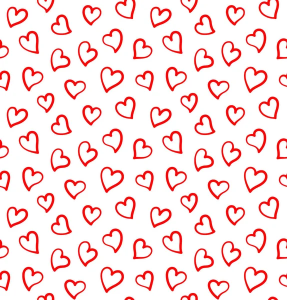 Seamless Pattern Small Red Hand Drawn Hearts White Background Design — 스톡 벡터