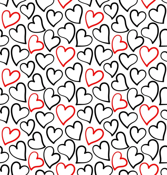 Hearts Seamless Pattern Background Black Red Colors Design Saint Valentine — 스톡 벡터