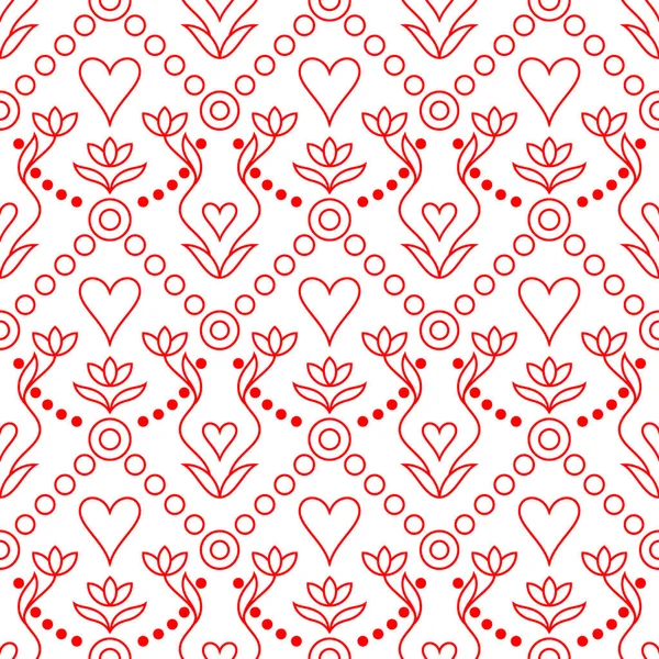 Happy Valentine Day Seamless Pattern Hearts Flowers Dots Circles Love — 스톡 벡터