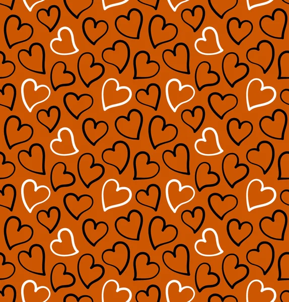 Hearts Seamless Pattern Black White Colors Orange Background Design Saint — 스톡 벡터