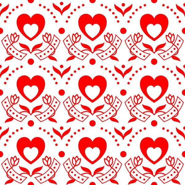 Feliz Dia Dos Namorados Padrão Sem Costura Com Corações Flores —  Vetores de Stock