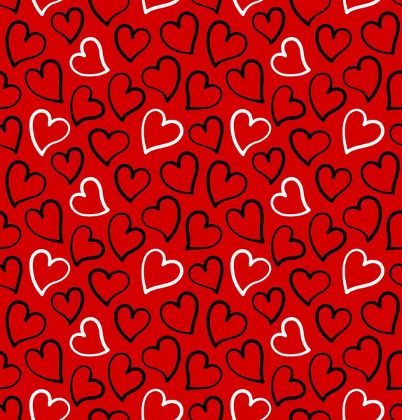 Hearts Seamless Pattern Black White Colors Red Background Design Saint — 스톡 벡터