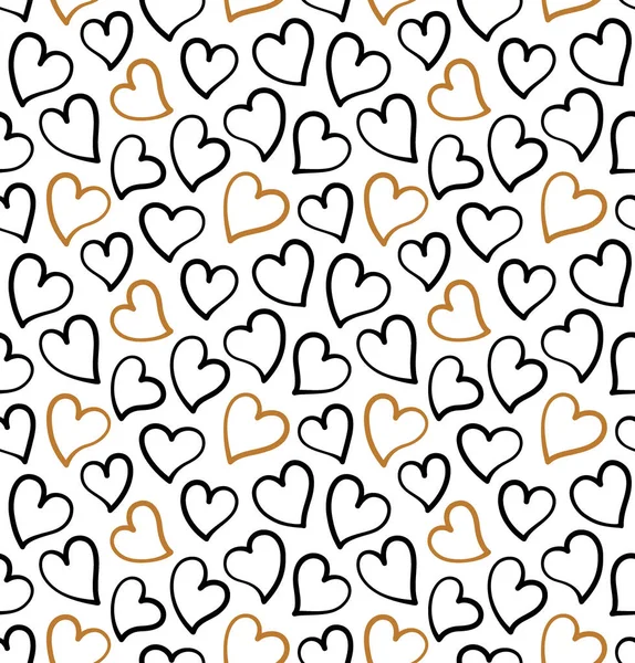 Black Gold Hearts Isolated White Background Seamless Pattern Saint Valentine — 스톡 벡터