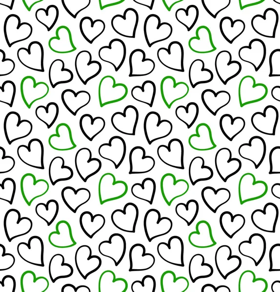 Hearts Seamless Pattern Black Green Colors Design Saint Valentine Day — 스톡 벡터