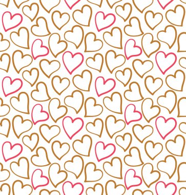 Kalpler pürüzsüz desen ya da pembe ve altın rengi arka plan. Sevgililer Günü Kartları için tasarım. Beyazlara izole edilmiş elle çizilmiş kalpler.