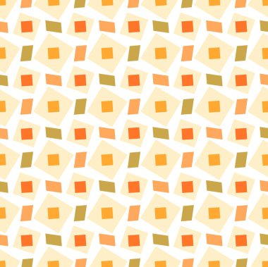 Soyut geometrik dikişsiz desen Pastel renklerde. Trapezyum kareler etrafında döner. Kumaş, tekstil, parmak izi. Sıcak yumuşak renkler.