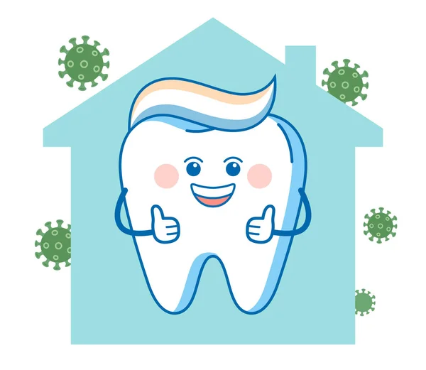Tooth Home Self Isolation Quarantine Order Prevent Spreading Coronavirus Don — Stock Vector