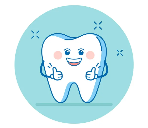 Een Glimlachende Tekenfilmtand Toont Duimen Omhoog Tandheelkundige Illustratie Teken Voor — Stockvector