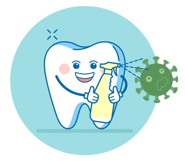 Картонний Зуб Тримає Слюсар Дезінфекції Контактних Поверхонь Від Вірусу Стоматологічна — стоковий вектор