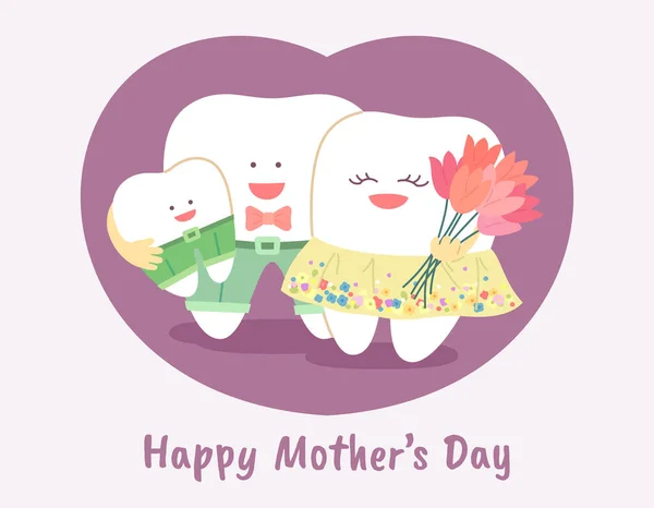 Cartoon Teeth Family Šťastný Den Matek Pozdrav Zubaře — Stockový vektor