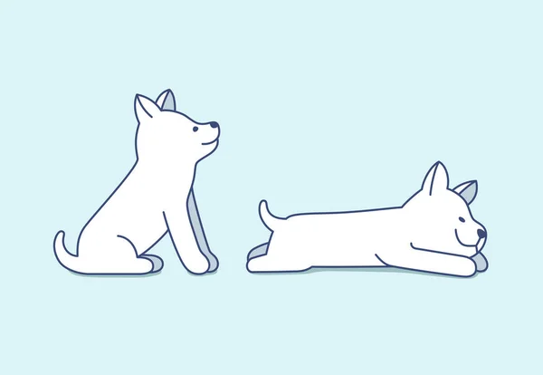 西伯利亚哈士奇的一组小狗 和睡觉 浅蓝色背景的可爱小狗 — 图库矢量图片