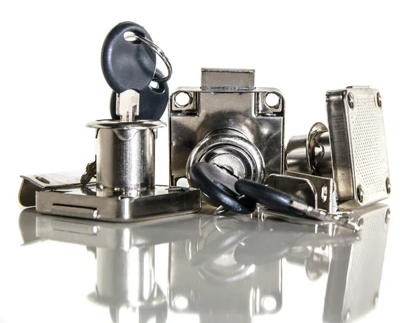 Chromed metal set of hardware for doors — Stock Photo, Image