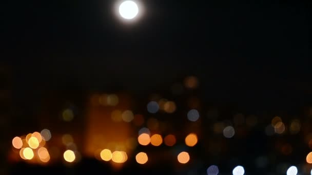 Ночной Пейзаж Полнолуние Над Вечерним Городом Панорама — стоковое видео