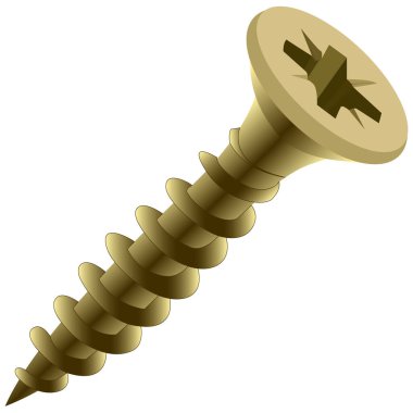 Vector drawing, brass self-tapping screw closeup on a white