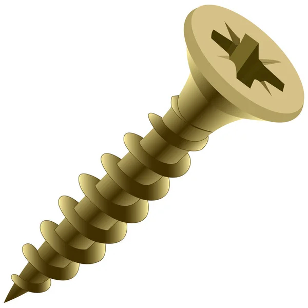 Vector drawing, brass self-tapping screw closeup on a white — Stock Vector