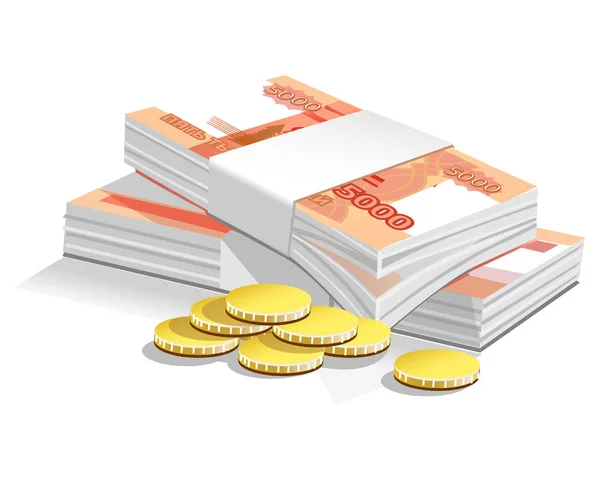 Bundle of bank notes and coins — Stock Vector