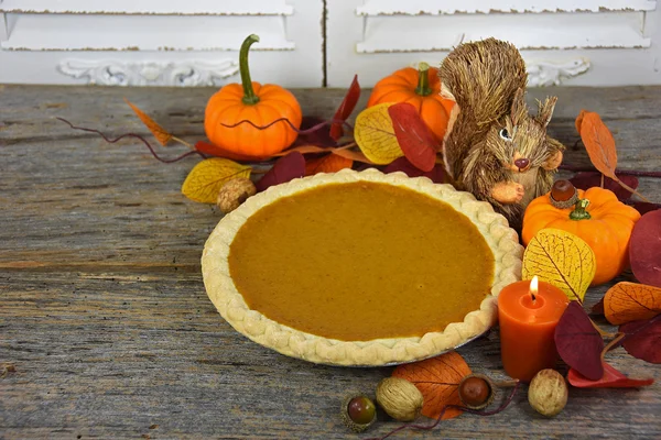 Pastel de calabaza con hojas de otoño — Foto de Stock