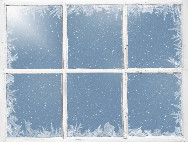 Замороженное зимнее окно — стоковое фото