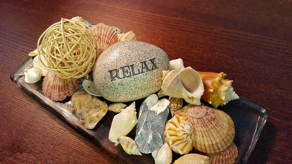 Spa stone with seashells — Stock Photo, Image