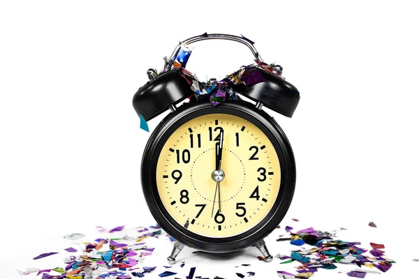 Ny år retro klocka i konfetti — Stockfoto