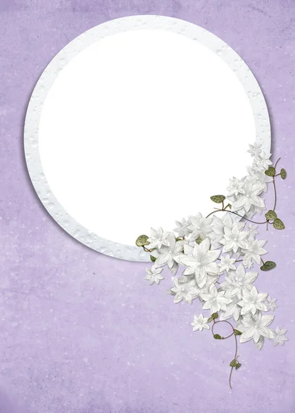 Regendruppel cirkelframe met witte bloemen — Stockfoto