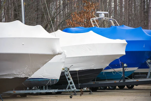 Shrink wrapped boats — Stock Photo, Image