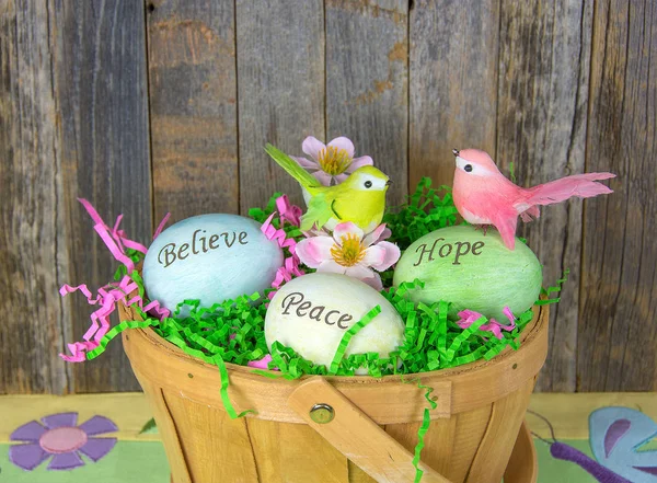 Inspirational words on Easter eggs — Stock Photo, Image