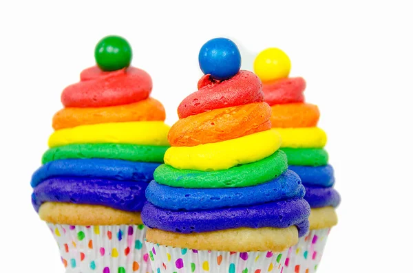 Arcobaleno vortice glassa su cupcake — Foto Stock