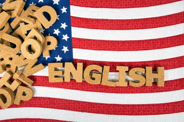 Word English on American flag — Stock Photo, Image