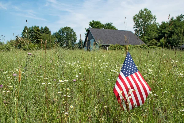 American flag in rural field — Stock Photo, Image